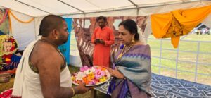 Vedic Priest Sri Lalitha Krishna Shastry performing a Ganapati Homam ceremony in Raleigh